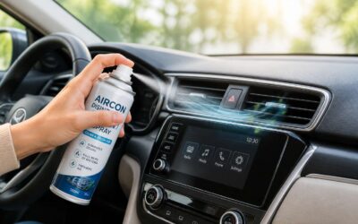 Car aircon disinfectant spray removes odors and kills bacteria.